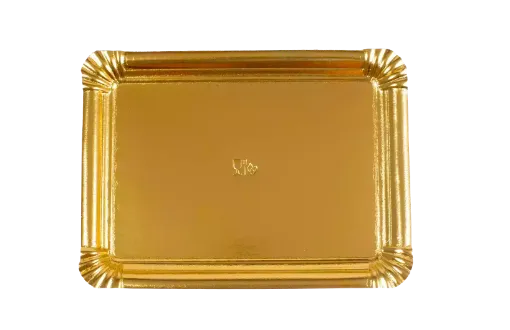 Bandeja Cartón Oro Nº2 10x17cm — bandeja metalizada dorada para presentación de repostería